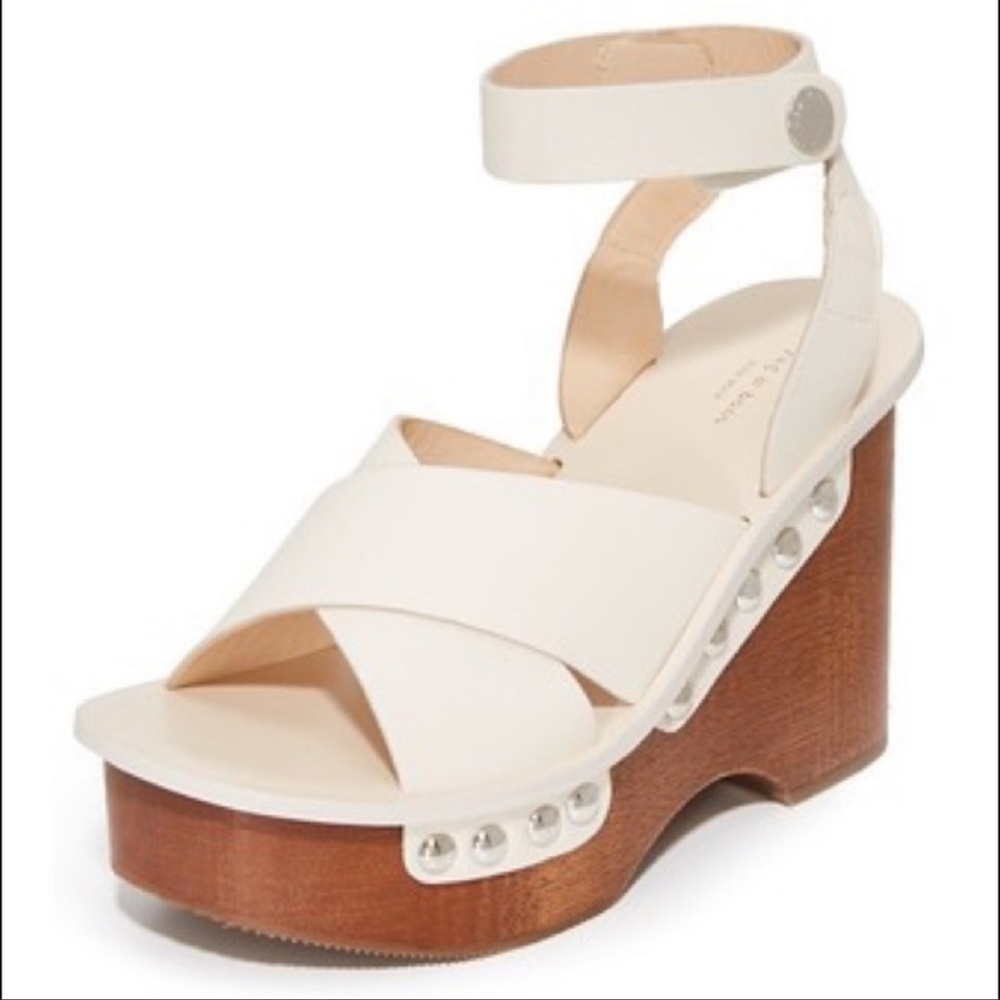 Rag & Bone Hester platform wedge sandal studs ivory leather brown 39